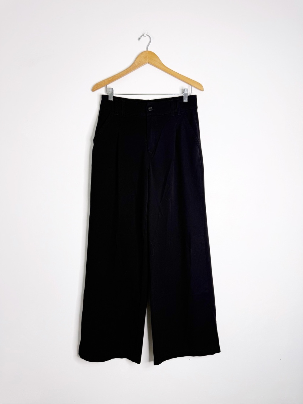 American Eagle Super High Rise Wide Leg Pants Size 8 Black Stretch Trousers